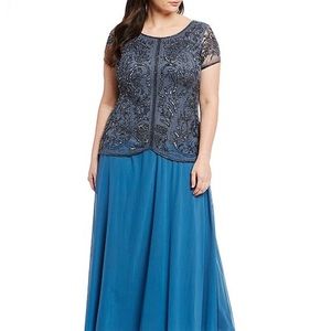 PISARRO NIGHTS - Short Illusion Sleeve Beaded Gown
